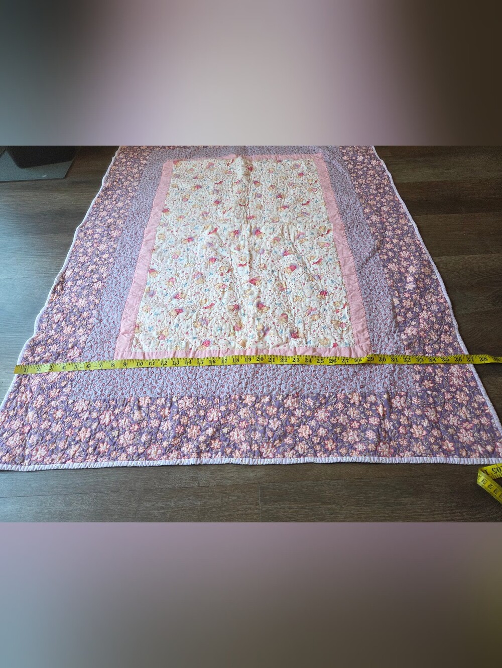 Hand Made Quilted Baby Blanket, Olivia the Pig Dancing Ballet Patchwork Blanket - Picture 4 of 7
